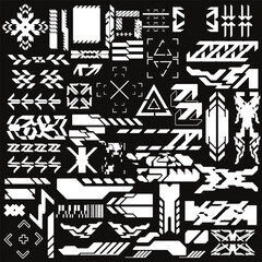 cyberpunk y2k 2000s gaming futuristic icon pattern  set collection template hud for branding fashion t-shirt decoration decals, 2d illustration rendering vector 
