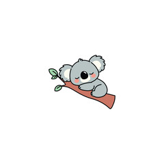 Cute koala sleeping on a branch cartoon, vector illustration © Totostarkk9456
