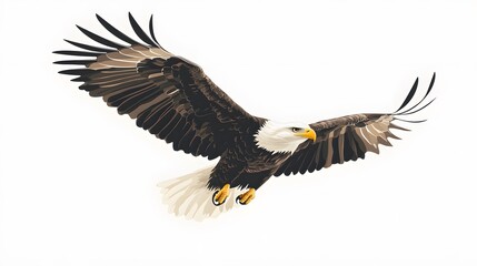 Obraz premium Bald Eagle in Flight with Spread Wings Against a White Background