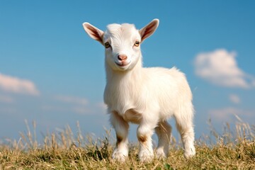Obraz premium A Curious Baby Goat in a Field