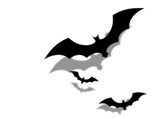 Black bats flying on white background. Halloween celebration