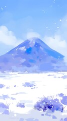 Abstract Watercolor Landscape with Mountain and Snow.