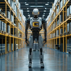 Naklejka premium The robot performs work on the warehouse.