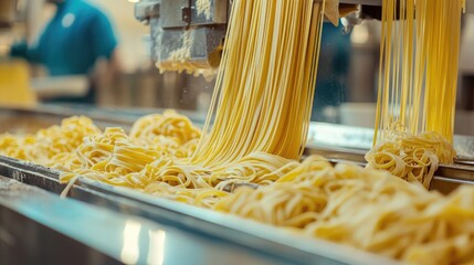 pasta production conveyor. Selective focus