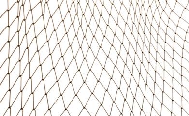 Torn Football or tennis net. Rope mesh on a white background close-up