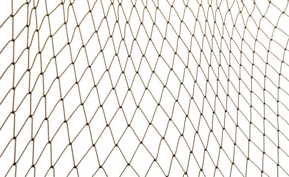 Torn Football or tennis net. Rope mesh on a white background close-up