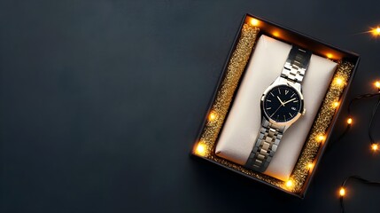 Gold Watch Gift Box with Festive Lights