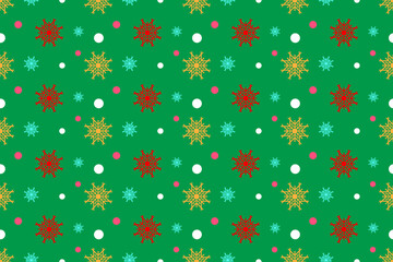Colorful Seamless Snowflakes pattern Background With Star For Christmas and New Year. Vector Illustration
