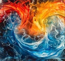 Dynamic Abstract Red and Blue Fire Wave Creating Vibrant Energy