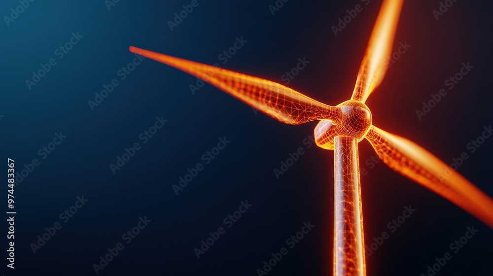 Poster renewable energy wind turbine with high-tech visualization of wind turbine airflow patterns, aerodyn