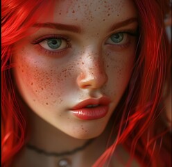 Stunning Digital Portrait of a Red-Haired Girl with Freckles