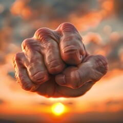 Abstract Close-up of a Human Fist Punching with Power