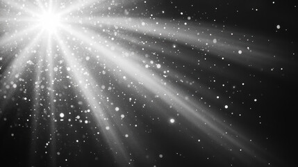 Glowing white light beams and sparkling particles against a dark background, creating a magical and ethereal atmosphere.