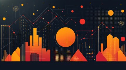 Fototapeta premium Abstract Geometric Shapes with Data Visualization on Black Background