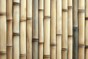 Fototapeta premium Close-up of a bamboo wall with natural texture and earthy tones. Perfect for background, design elements, or eco-friendly concepts.