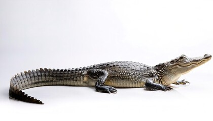 Fototapeta premium American Alligator gator - Alligator mississippiensis - found wild in the South East United States. common reptile lizard found in Everglades, Florida USA Isolated on white background with copy space