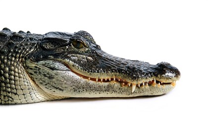 Fototapeta premium American Alligator gator - Alligator mississippiensis - found wild in the South East United States. common reptile lizard found in Everglades, Florida USA Isolated on white background with copy space