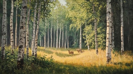 Fototapeta premium Roe deer in birch forest.