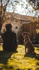 Owner Interacting Calmly with Dog, Positive Reinforcement, Perfect for Pet Care and Training Themes