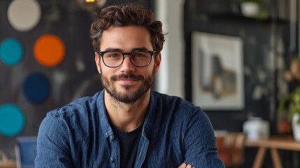 Obraz premium Portrait of a Smiling Man Wearing Glasses