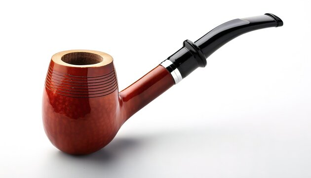 retro wooden apple style tobacco pipe comprises a chamber (the bowl) for the tobacco from which a thin hollow stem (shank) emerges, ending in a mouthpiece isolated on white background with copy space