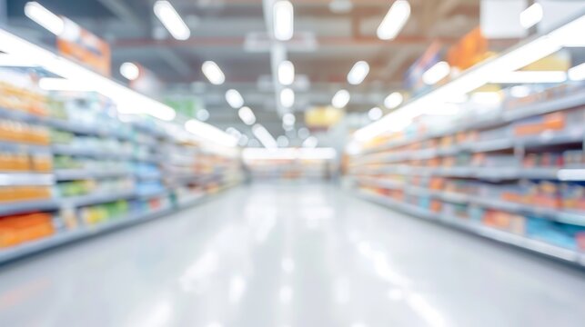 A blurry image of a grocery store aisle with a lot of products on the shelves