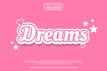 Editable text effect Dreams 3d cartoon template style modern premium vector