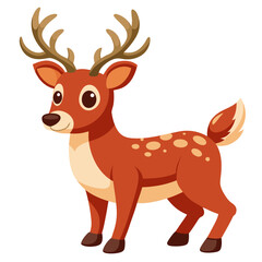 A cartoonish deer with antlers stands on a bright white background
