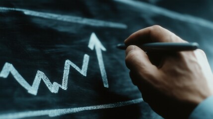 Hand Drawing Arrow Graph Diagram Showing Financial Data Analytics Monitoring Market Trend