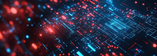 Obraz premium Intricate network of glowing particles in vibrant blue and orange illustrating connections in a digital universe