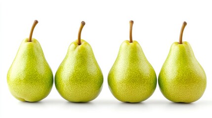 Group of 4 fresh green pears on white