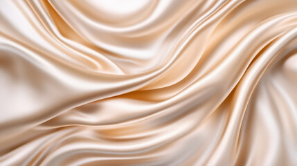 Fototapeta premium Close-up of luxurious, smooth, cream-colored silk fabric. The soft, elegant texture and flowing folds create a sense of sophistication and opulence.