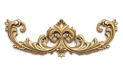 vintage gold baroque frame scroll, gold ornament on white background