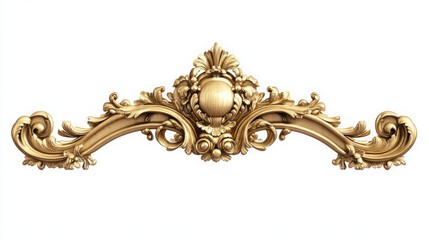 vintage gold baroque frame scroll, gold ornament on white background