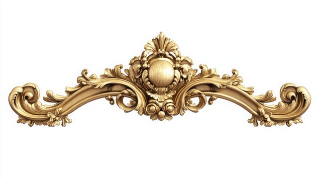 vintage gold baroque frame scroll, gold ornament on white background