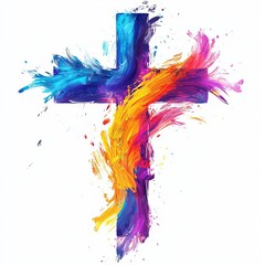Obraz premium A vibrant and colorful abstract depiction of a cross, symbolizing faith, spirituality, and artistic expression.