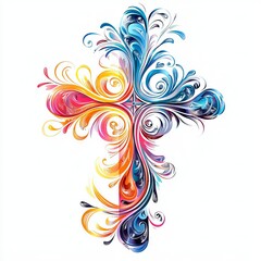 A vibrant, artistic design of a cross featuring swirling colors, perfect for spiritual and decorative themes.