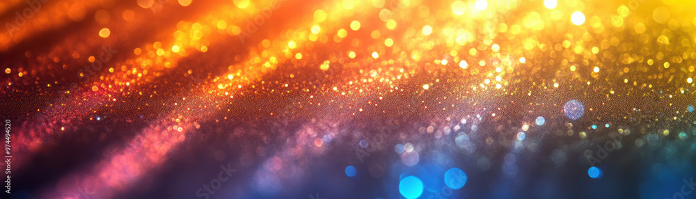 Poster vivid and colorful abstract close-up of shimmering sparkles in gradient light, creating a magical an