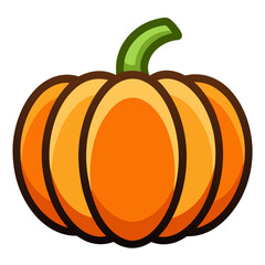 A cartoon pumpkin with a green stem on a white background