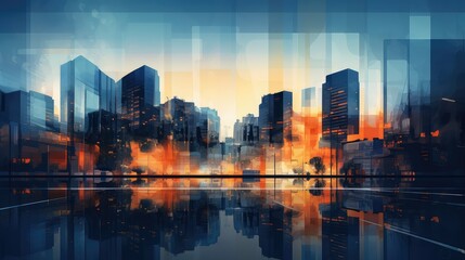 Obraz premium cityscape blue and orange graphics