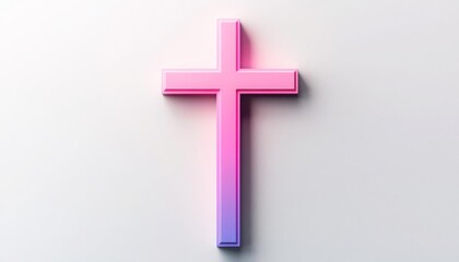 Obraz premium A vibrant, stylized cross featuring a gradient of pink and purple colors against a simple white background.