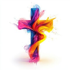 Obraz premium A vibrant and colorful abstract representation of a cross, symbolizing faith and spirituality in a modern artistic style.