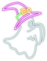 Obraz premium neon glow halloween groovy ghost illustration