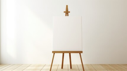 Naklejka premium light wooden easel with white canvas
