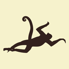 Hand drawn monkey silhouette in flat style illustration