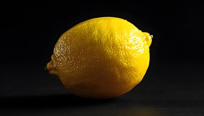 Vibrant lemon with textured surface against a stark black backdrop