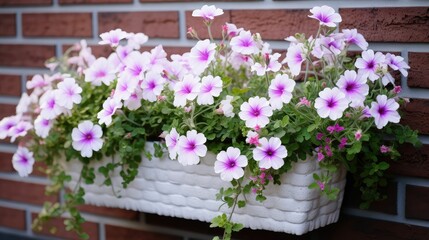 Obraz premium planter white brick with flowers