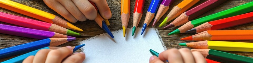 Naklejka premium multi-colored pencils drawing a child. Selective focus
