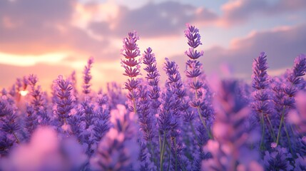 Naklejka premium Realistic Lavender Image with Vivid Purple Flowers and Lush Green Stems in HD