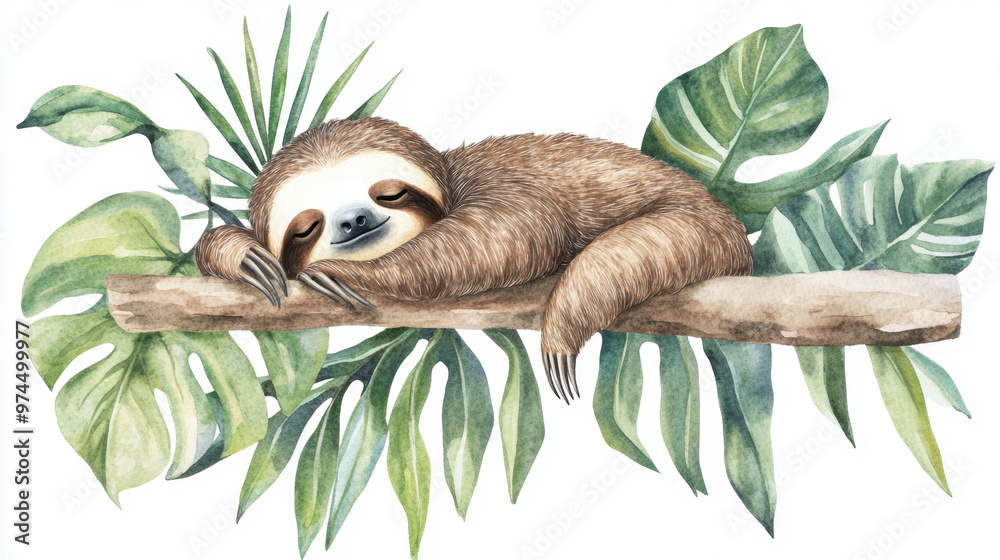 Canvas Prints sleeping sloth watercolor.